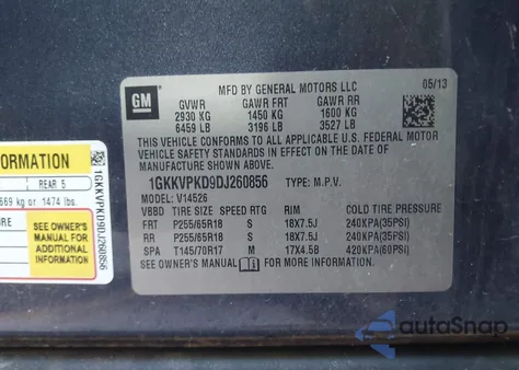 2013 GMC Acadia Sle-2 from USA, damaged, VIN 1GKKVPKD9DJ260856
